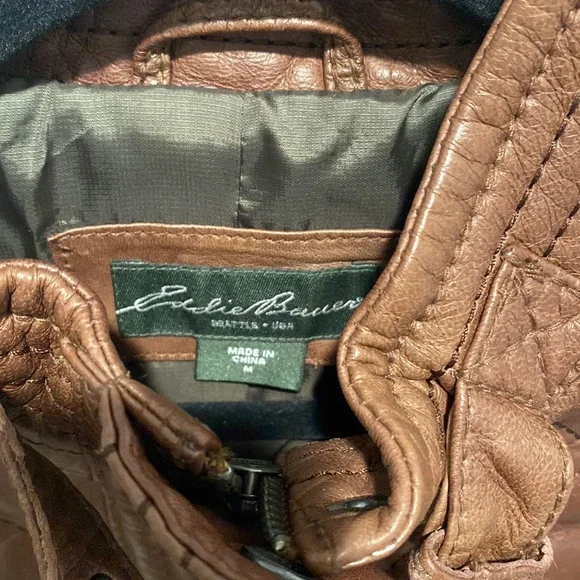 Eddie Bauer Brown Quilted Leather Jacket - Picture 3 of 17